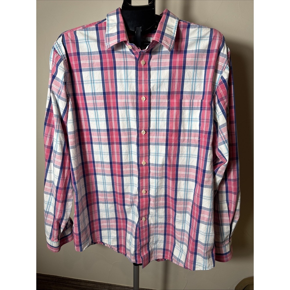 Consensus Sportswear Shirt Mens XL Pink Blue Plaid Easy Care Blend Button Down